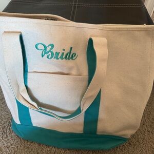 Bride Canvas Tote Bag - Cream and Teal